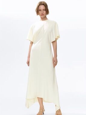 H&M Ivory High-Low Maxi Dress with Flutter Sleeves